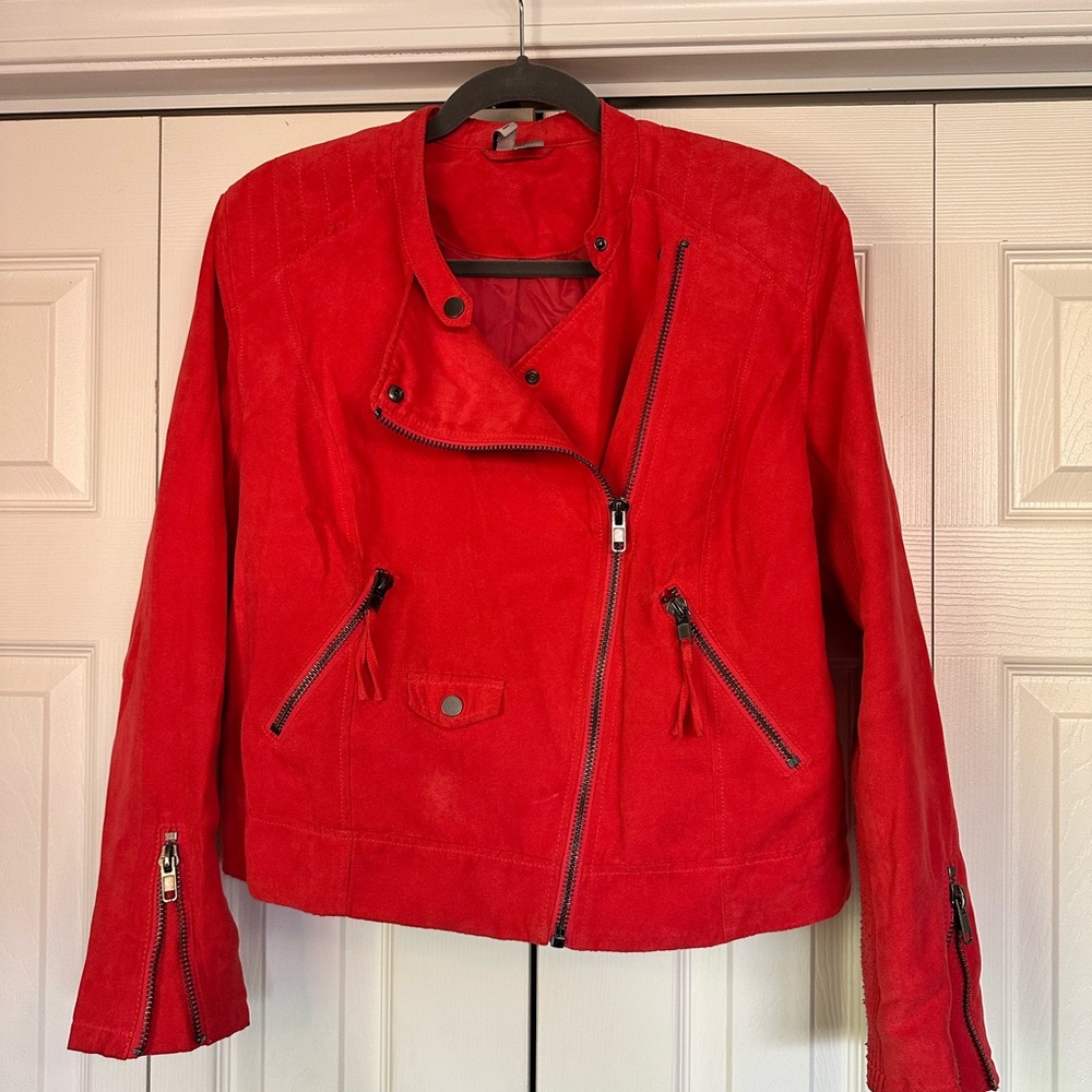 H&M Red Faux Sude Moto Jacket